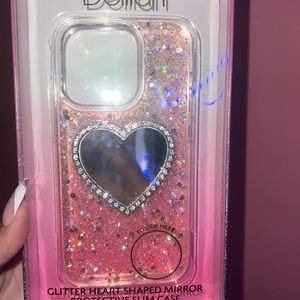 Glitter Heart Shaped Mirror Protective Case - Pink iPhone 14pro/13pro